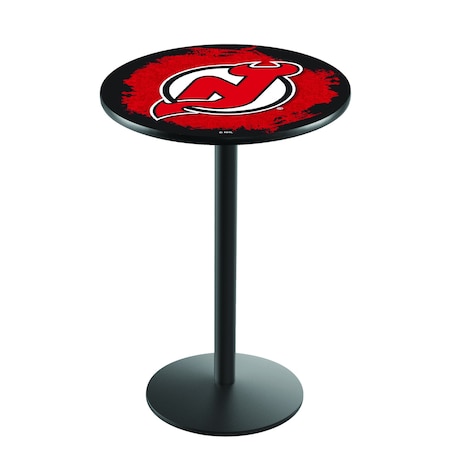 42 Blk Wrinkle New Jersey Devils Pub Table,36 Dia. Top